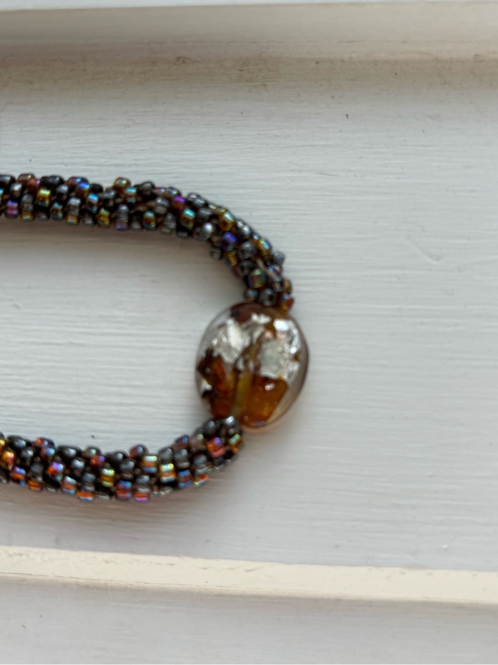 Handcrafted Brown Glass Bead Necklace with Amber Focal Pendant - Picture 6 of 9